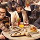 The Big Brunch: Dan Levy, Sohla El-Waylly, and Will Guidara at table full of food